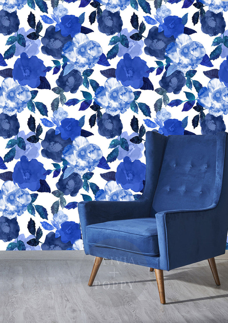 Blue Rose Watercolor Wallpaper Sample