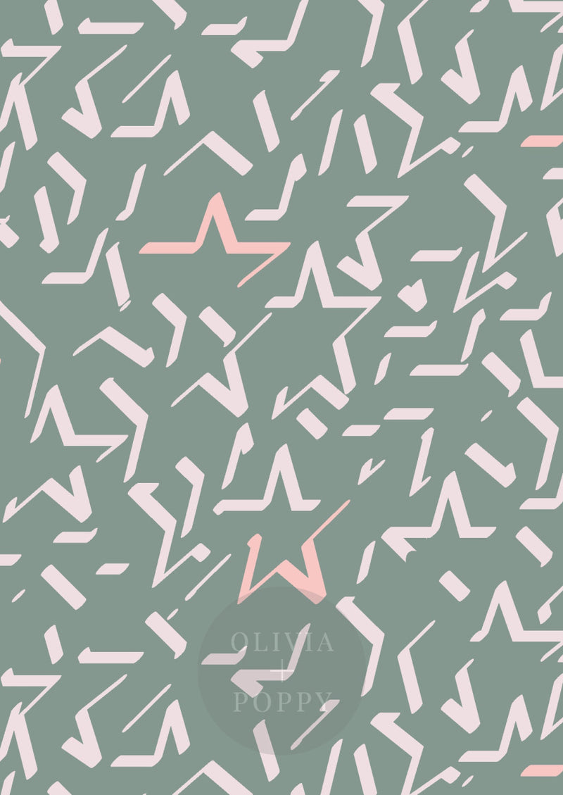 Broken Stars Sage + Pink / Paste The Wall (Traditional Vinyl) Wallpaper