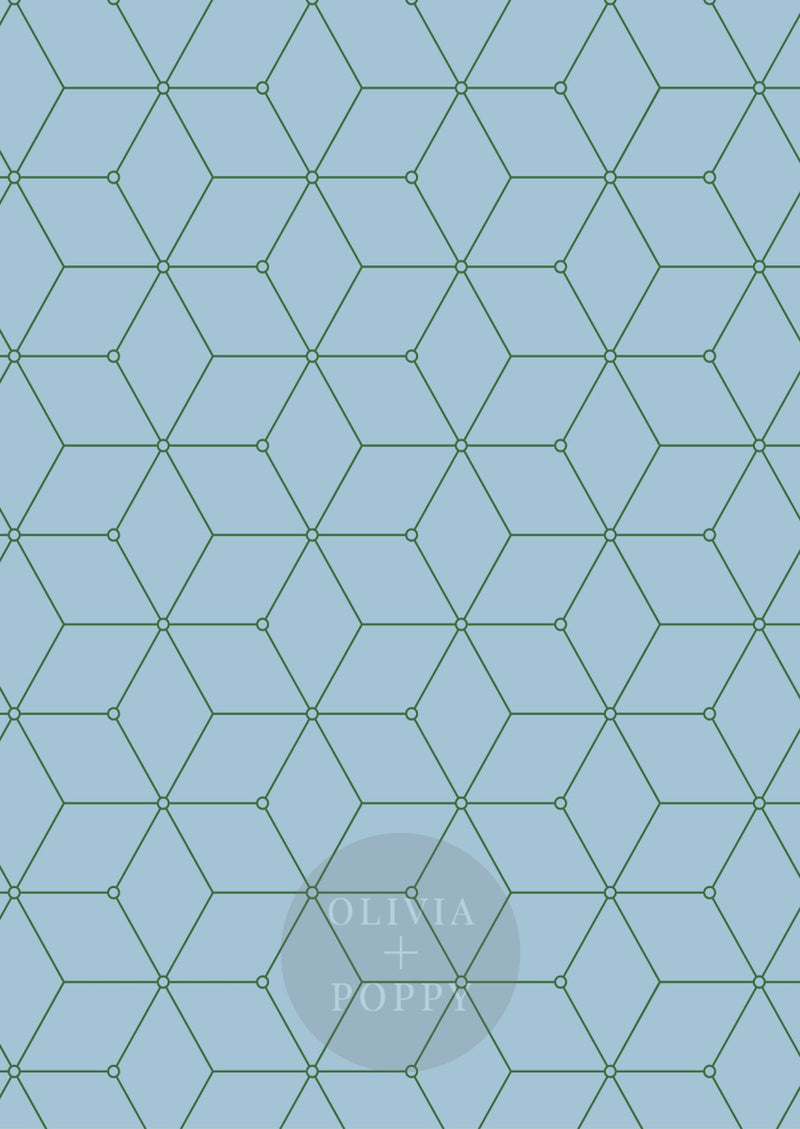 Geo Hex Wallpaper Paste The Wall (Traditional Vinyl) / Sky Blue + Forest Green