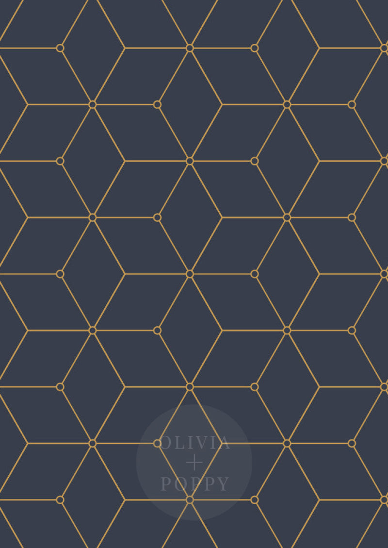 Geo Hex Wallpaper Sample Paste The Wall (Traditional Vinyl) / Navy + Gold