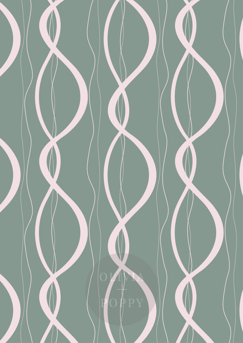 Ribbons + Chains Paste The Wall (Traditional Vinyl) / Sage Primrose Pink Wallpaper