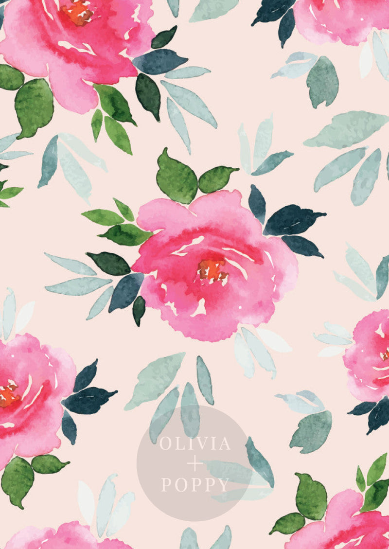 Simoney Peonies Wallpaper Paste The Wall (Traditional Vinyl) / Blush + Pink