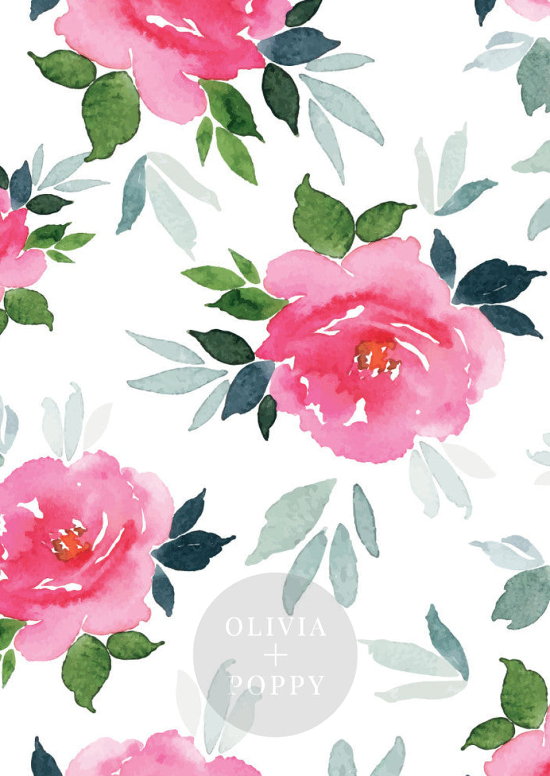 Simoney Peonies Wallpaper Paste The Wall (Traditional Vinyl) / White + Pink