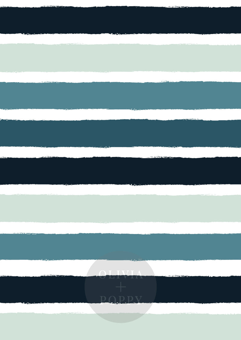 Tattered Stripes Paste The Wall (Traditional Vinyl) / Horizontal Cool Blues Wallpaper