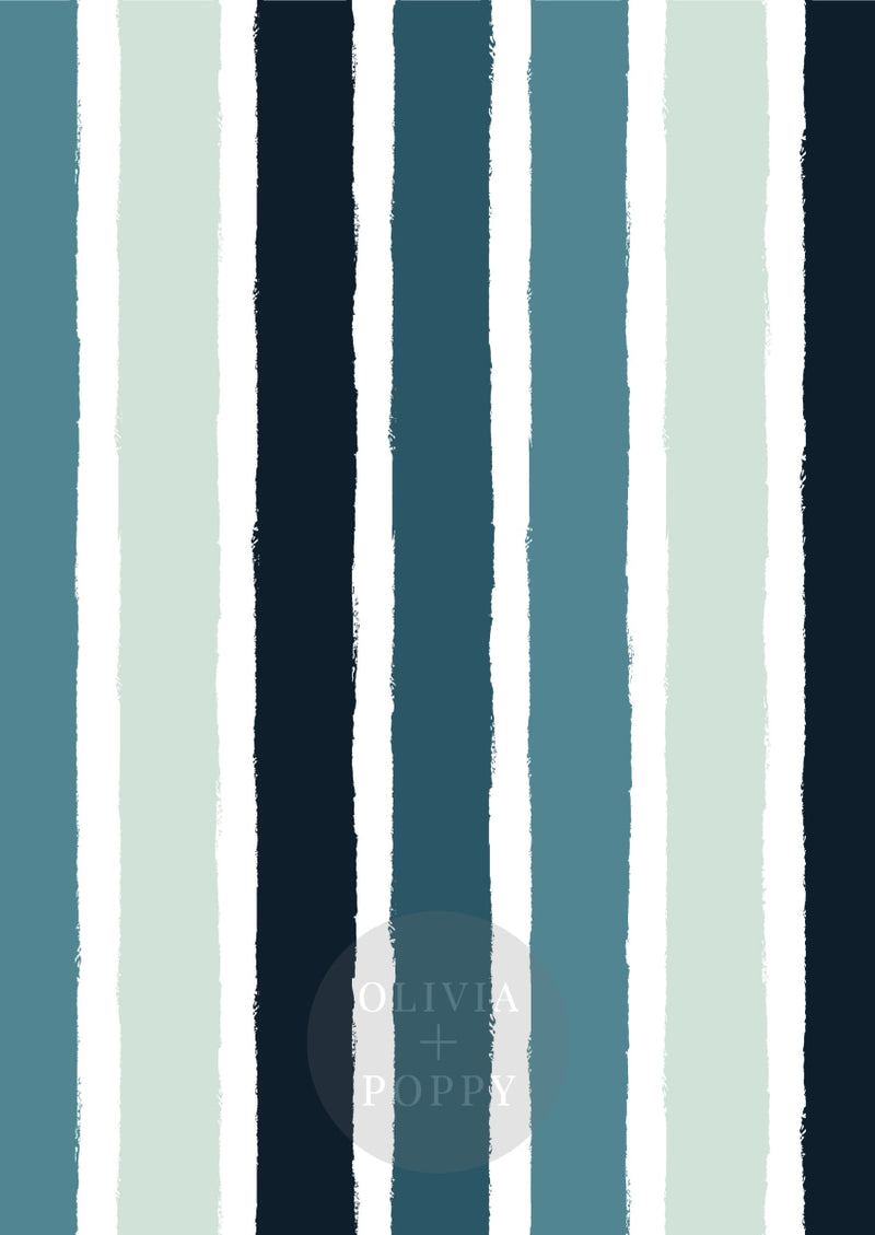 Tattered Stripes Paste The Wall (Traditional Vinyl) / Vertical Cool Blues Wallpaper