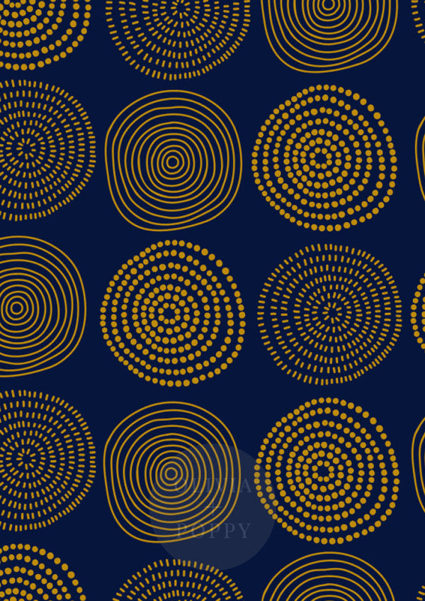 Tree Ring Wallpaper Eco-Friendly (Traditional) / Navy + Gold
