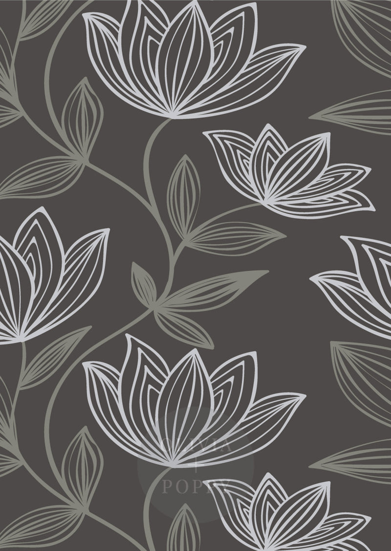 Wild Magnolia Wallpaper Paste The Wall (Traditional Vinyl) / Charcoal + Grays