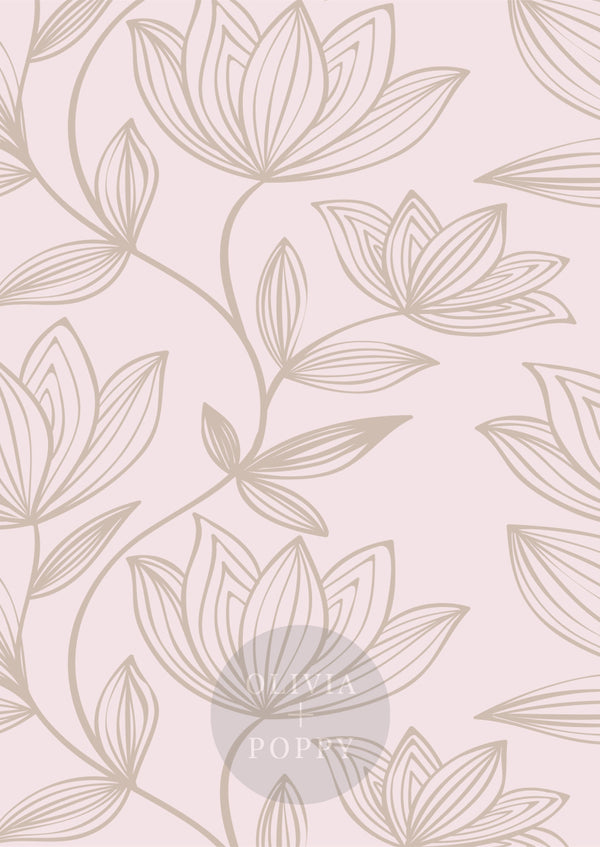 Wild Magnolia Wallpaper Paste The Wall (Traditional Vinyl) / Primrose Pink + Warm Grey