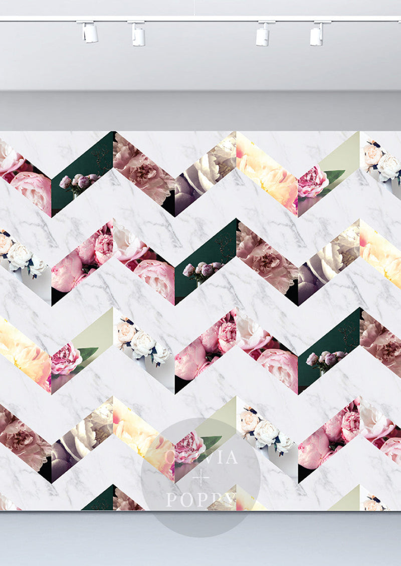 Zig Zag Simoney Peonies Sample Wallpaper